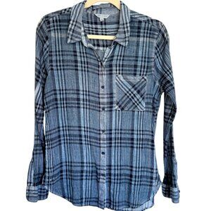 Lucky Brand Blue Plaid Button-Up Shirt Sheer Size Large
